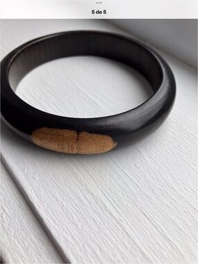 Black Wooden Bangle Bracelet with Natural Wood Accent